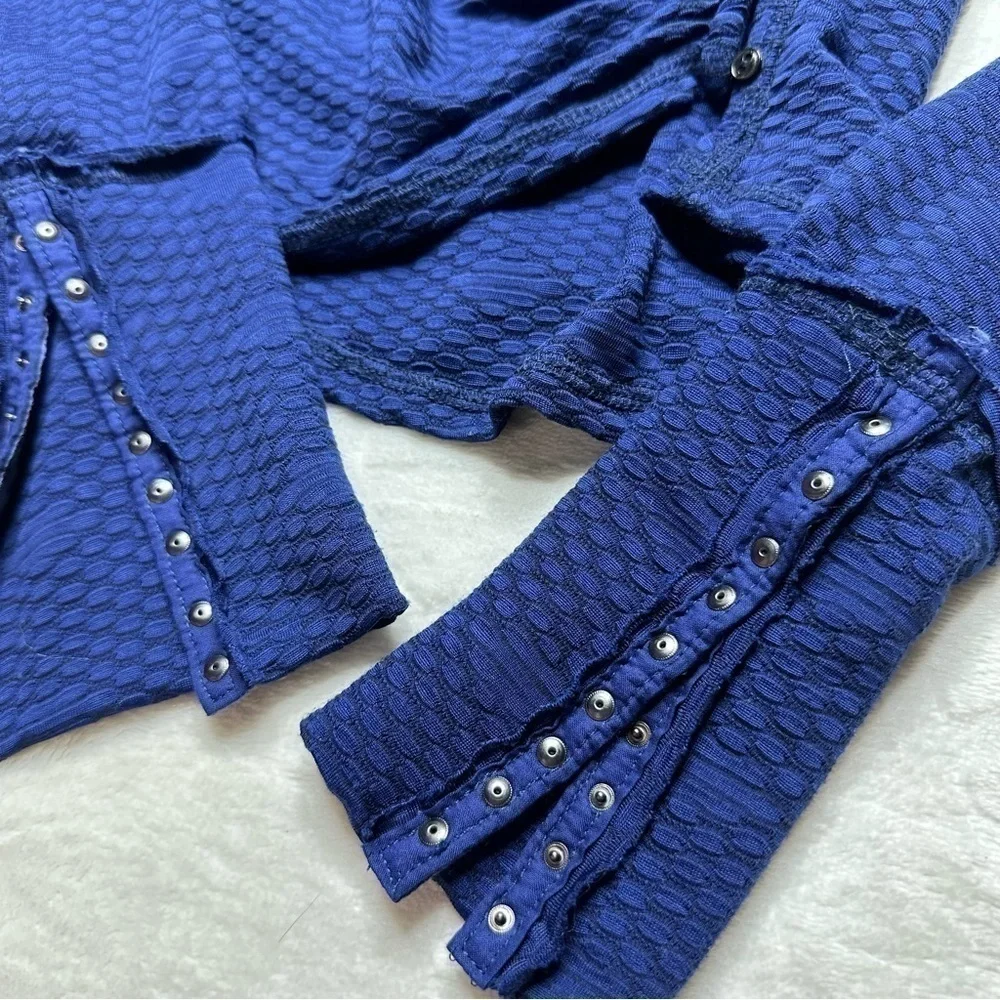 Free People Penny Plunge Neckline Wrap Long Sleeve Stretch Top in Navy Ink NWT